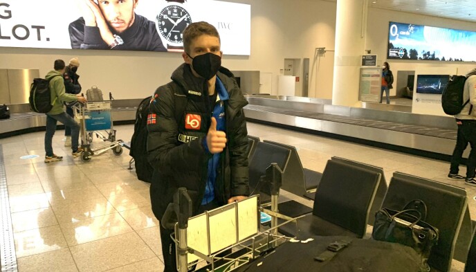 In place in Germany: Halvor Aigner Granrod on his way out of the airport in Munich.  Photo: Tori Ulrich Bratland