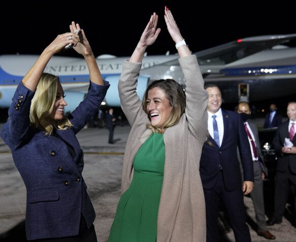 Inside: Cassidy Hutchinson (left) at a victory dance with former White House press secretary Kayleigh McEnany after a campaign meeting in the fall of 2021. Now she is ready to testify against her former president, Donald Trump.  Pictured: Alex Brandon