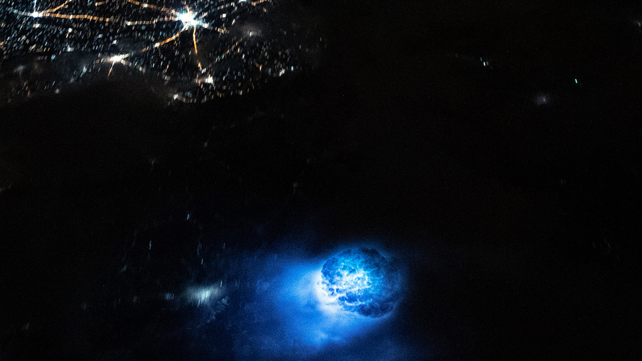 An astronaut on the International Space Station snaps a picture of amazing blue spheres floating above Earth