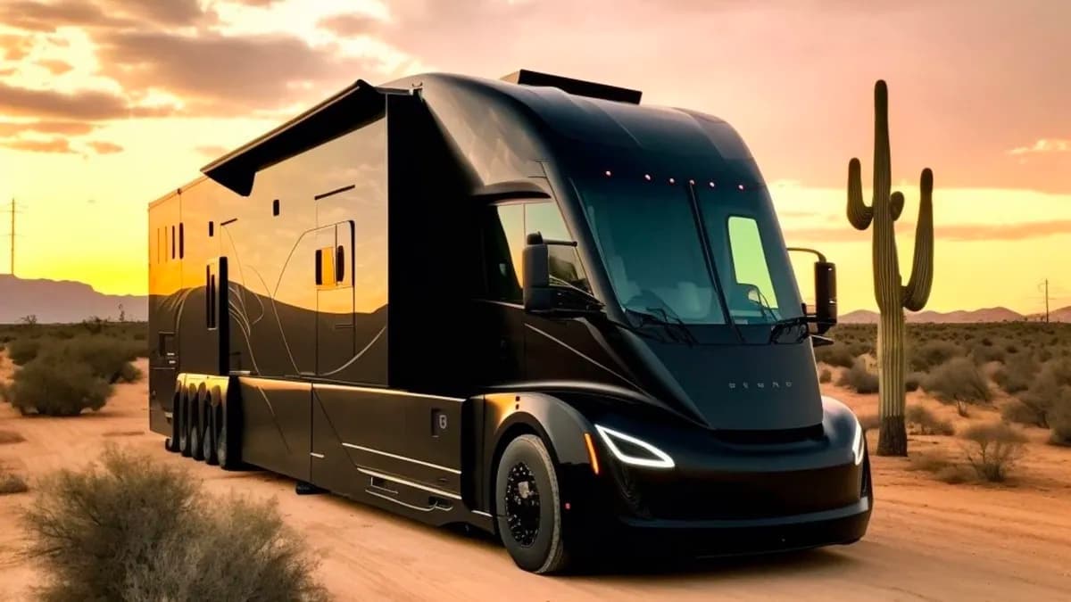 Imagem de autocaravana num tesla Semi